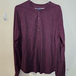 Good Man Soft Slin Long Sleeve Henley Pullover Mens Purple Size Medium